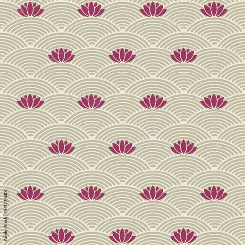 Pink Lotus On Light Cream Background Vector With Geometric Pattern