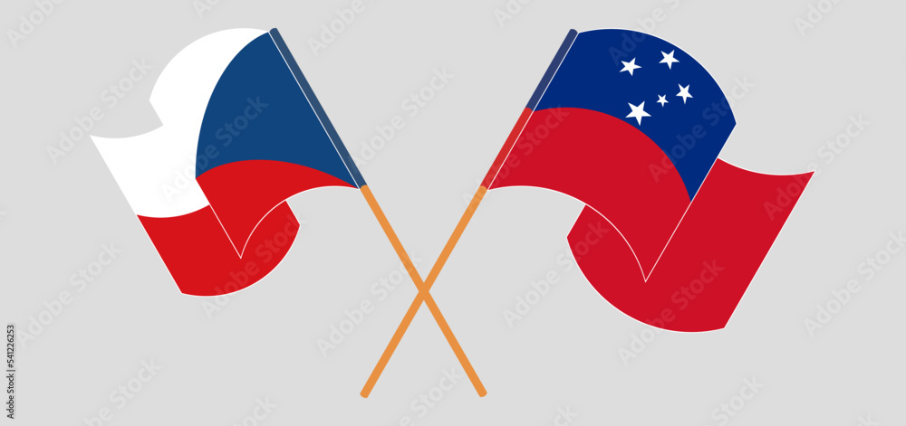 Crossed and waving flags of Czech Republic and Samoa