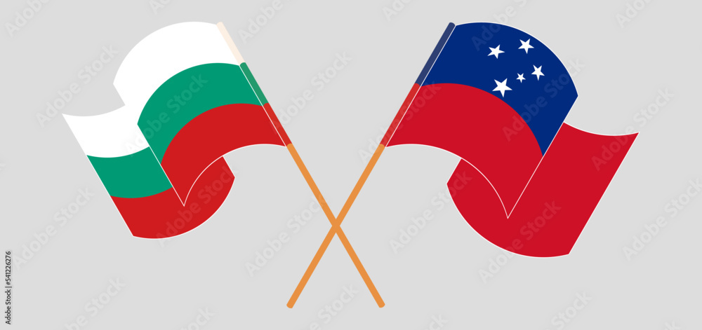 Crossed and waving flags of Bulgaria and Samoa Crossed and waving flags of Bulgaria and Samoa
