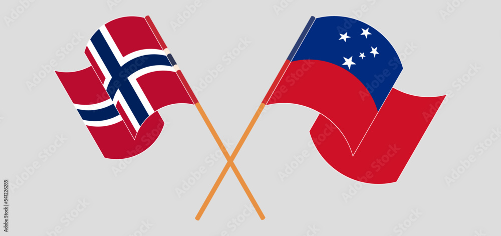 Crossed and waving flags of Norway and Samoa