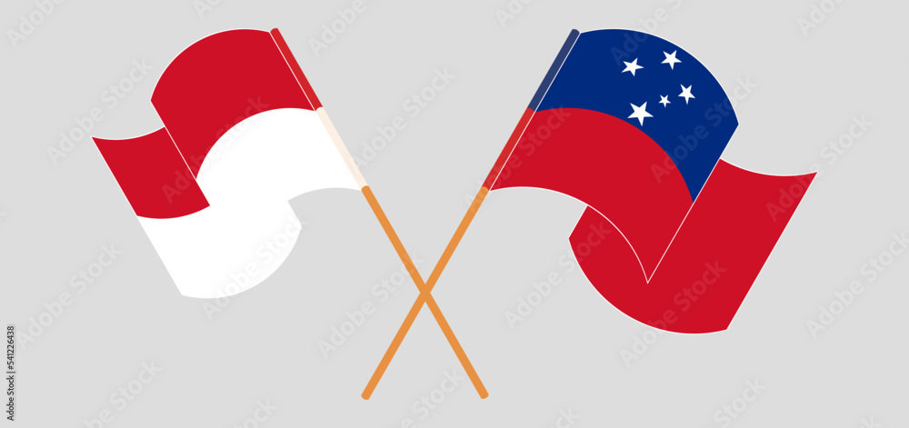Crossed and waving flags of Indonesia and Samoa Crossed and waving flags of Indonesia and Samoa