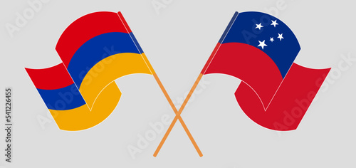 Crossed and waving flags of Armenia and Samoa