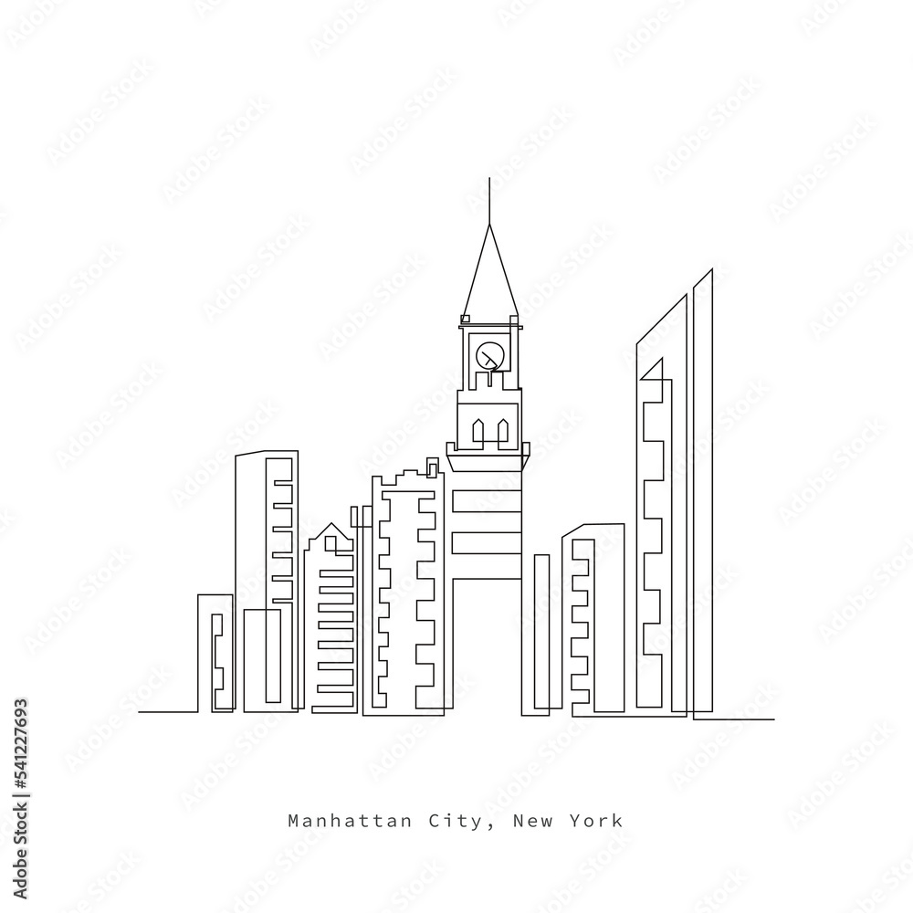 City one-line art New York Manhattan town linear drawing