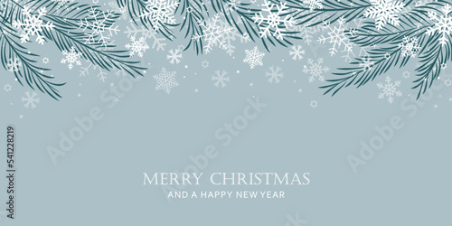 christmas winter background landscape fir branches border with snowfall
