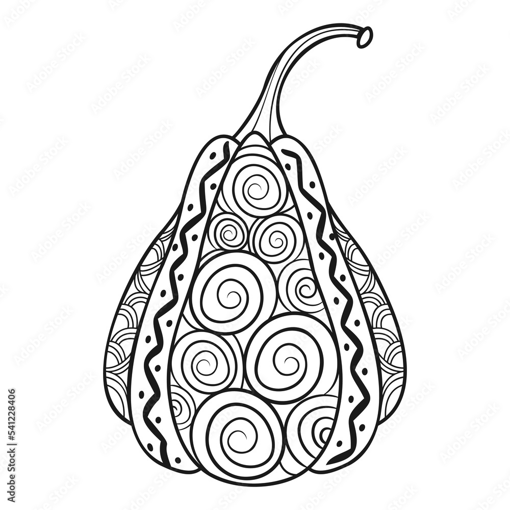 Pumpkin mandala. Coloring page for adults and kids. Vector illustration