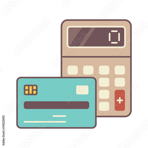 Calculator and credit card icon flat with line style. Modern simple illustration