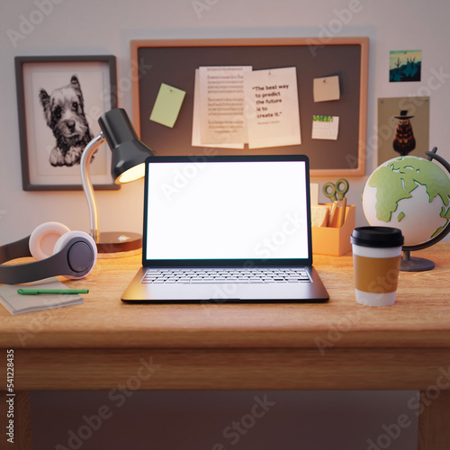 desk with laptop