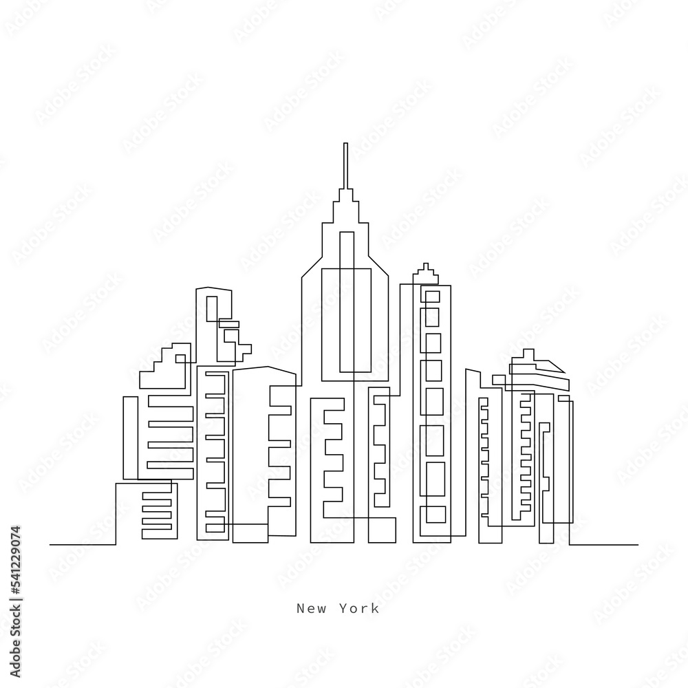Continues linear city buildings one line art drawing illustration