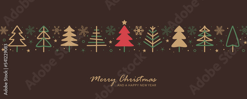 christmas greeting card with abstract fir tree and snowflake decoration photo