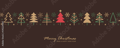 christmas greeting card with abstract fir tree and snowflake decoration