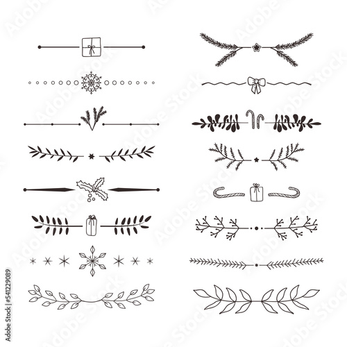 Vector set of isolated design elements, snowflakes, fir twigs. Clipart dividers for greeting cards, decoration design, celebration, Xmas, New Year party invitation, web and advertising banner, mailing