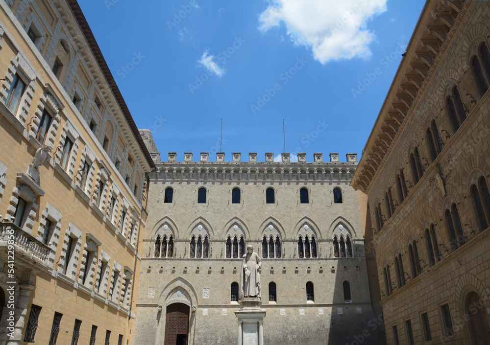 Palazzo Salimbeni is a historic building in Siena, seat of the Banca Monte dei Paschi di Siena. Palazzo Tantucci, Palazzo Spannocchi and the statue of Sallustio Bandini decorate Piazza Salimbeni.