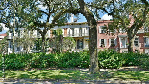 A boulevard in Savannah, Georgia, with a park between the lanes creates peaceful greenspace in the old city.