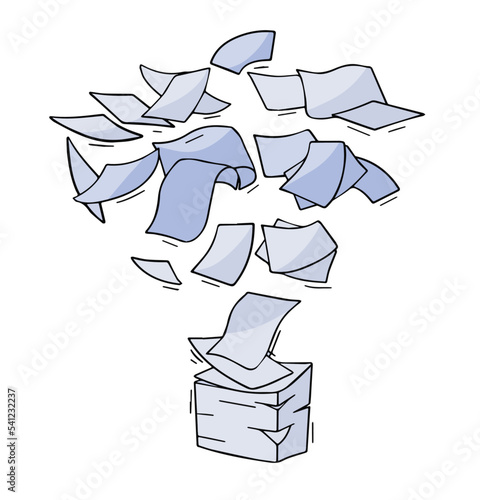 Flying Paper. Blank sheet. Thrown object. White trash. Cartoon flat illustration.