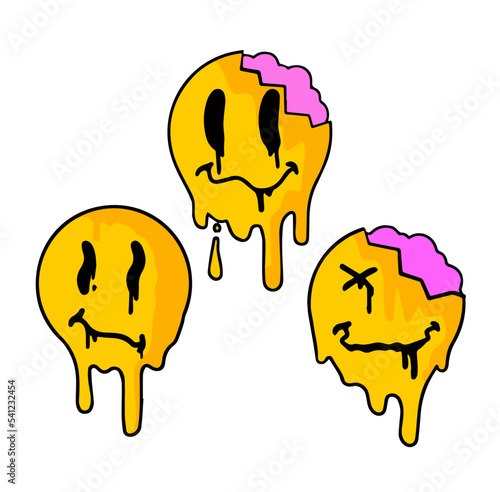 Acid smile face. Psychedelic symbol of rave and techno. Funny sticker