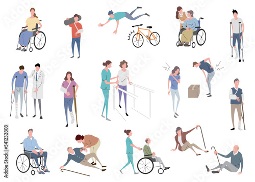 ベクターイラスト素材：ケガや痛みを感じる人物セット
