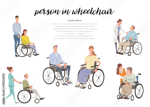 ベクターイラスト素材：車椅子に乗る人物セット
