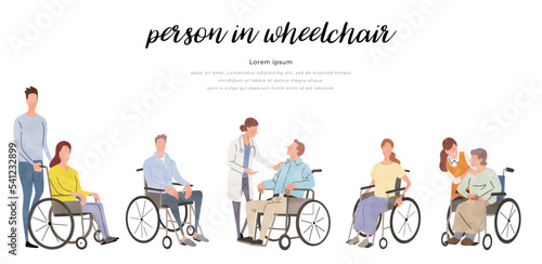 ベクターイラスト素材：車椅子に乗る人物セット
