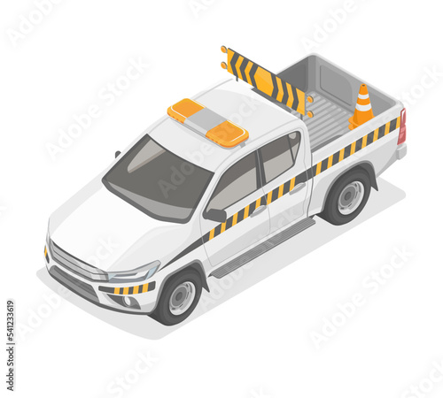 Escort car pilot car  oversize load service pick up japan staff officer truck yellow isometric isolate