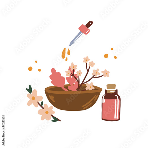 The concept of essential oils and aromatherapy. Natural herbal oils.