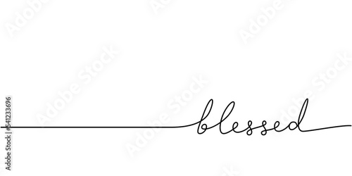 Blessed word - continuous one line with word. Minimalistic drawing of phrase illustration.