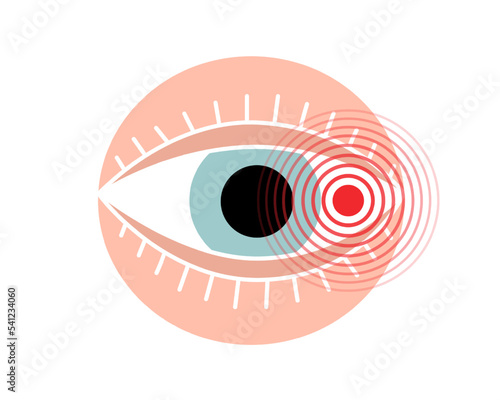 Human eyeball pain symbol. Eyeball ache icon. Vector illustration. Human body ache pain dot