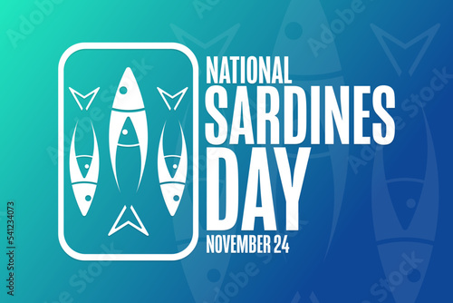 National Sardines Day. November 24. Holiday concept. Template for background, banner, card, poster with text inscription. Vector EPS10 illustration.