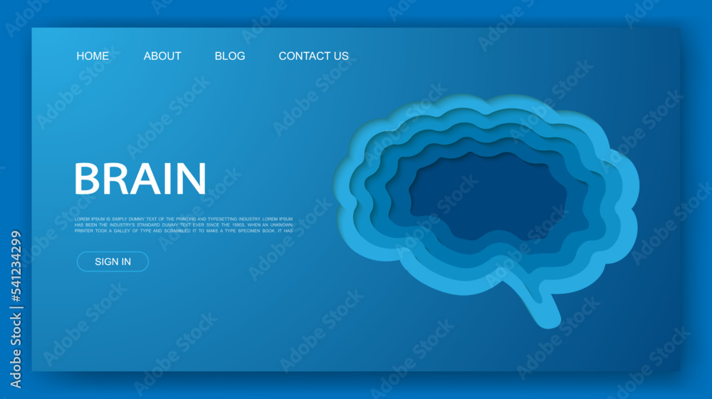 Brain 3d paper cut style website template. Neural network intelligence ...