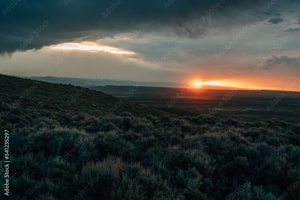Sunset in the prairie of wyoming