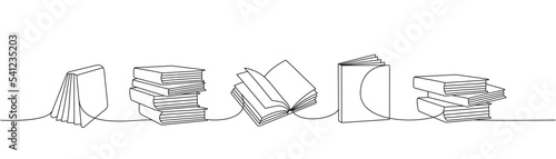 Set of books one line continuous drawing. Bookstore, library continuous one line illustration. Vector minimalist linear illustration. photo