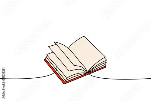Closed book one line colored continuous drawing. Bookstore, library continuous one line colorful illustration. Vector minimalist linear illustration.