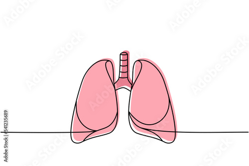 Human lungs one line colored continuous drawing. Human organ continuous colorful one line illustration. Vector minimalist linear illustration.