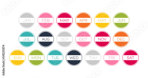 set of months and weekdays for planners