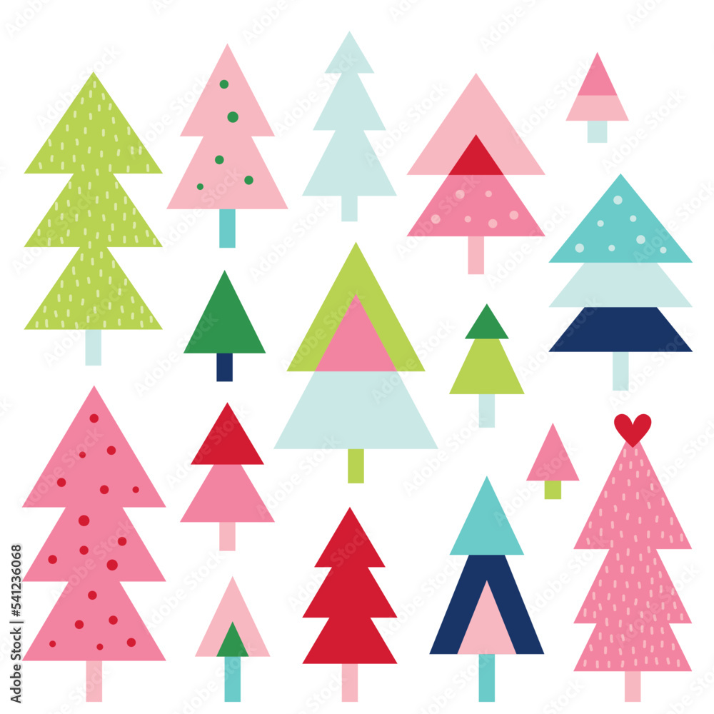 set of colorful oh joy christmas trees