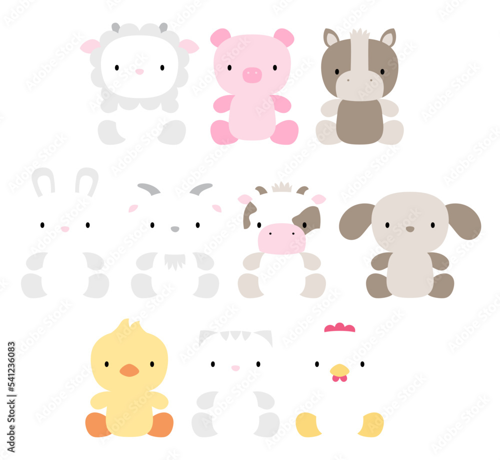 set of farm animal characters for babies and kids