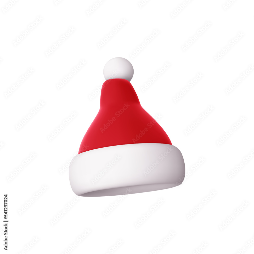 3d Christmas Santa Claus hat icon. New Year and xmas decoration isolation. on white background. Vector cartoon illustration. 3d Christmas Santa Claus hat icon. New Year and xmas decoration isolation. on white background. Vector cartoon illustration.