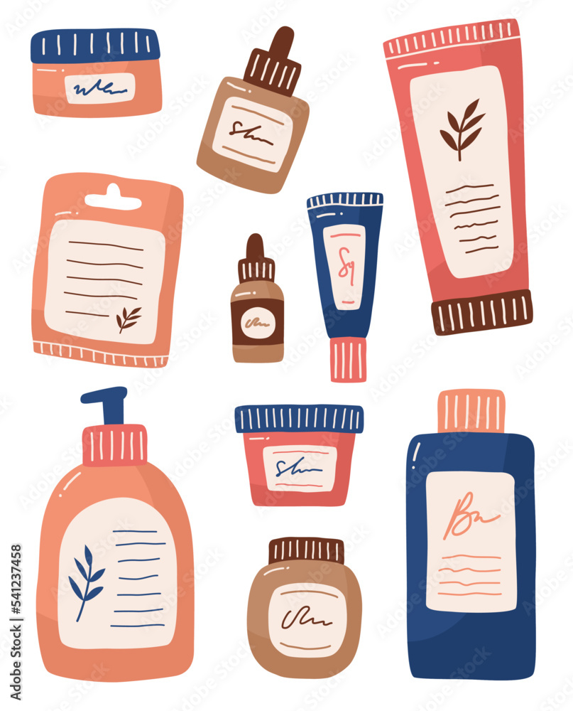 Cosmetics beauty product in jars, bottles and tubes. Skincare, body care, cream, lotion product. Cosmetics beauty product in jars, bottles and tubes. Skincare, body care, cream, lotion product.