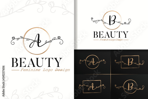 Set of feminine beauty monogram logo letter a and b