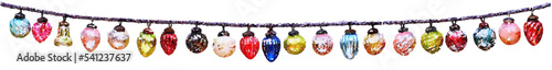 Christmas baubles on a string background watercolour