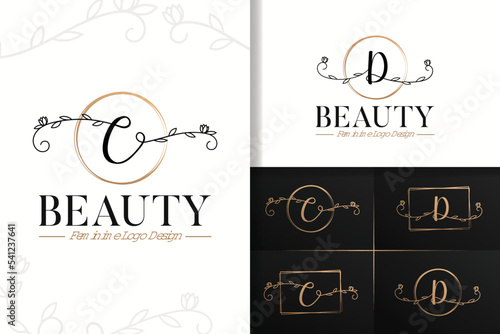Set of feminine beauty monogram logo letter c and d