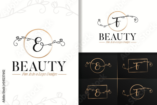 Set of feminine beauty monogram logo letter e and f