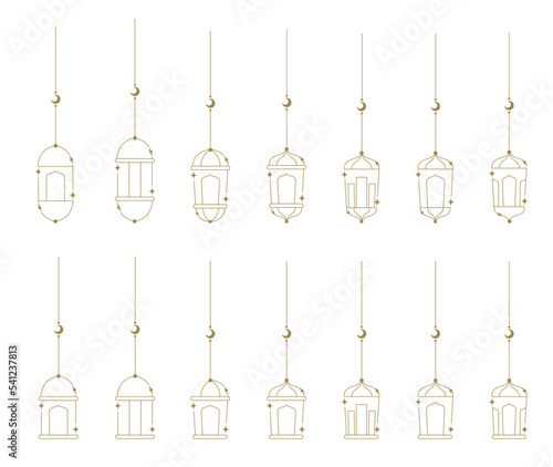 Ramadan traditional lantern. Islamic hanging lantern. Outline of religious lamp.