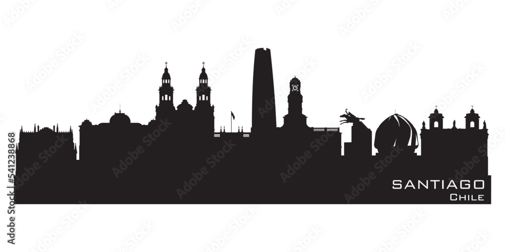 Santiago Chile city skyline vector silhouette