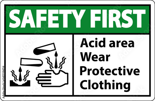 Safety First Acid Area Wear Protective Clothing Sign