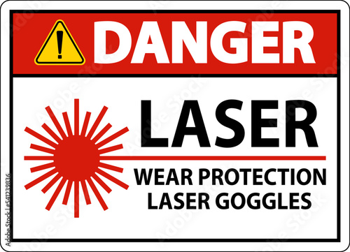 Danger Laser Wear Protective Laser Goggles Sign On White Background