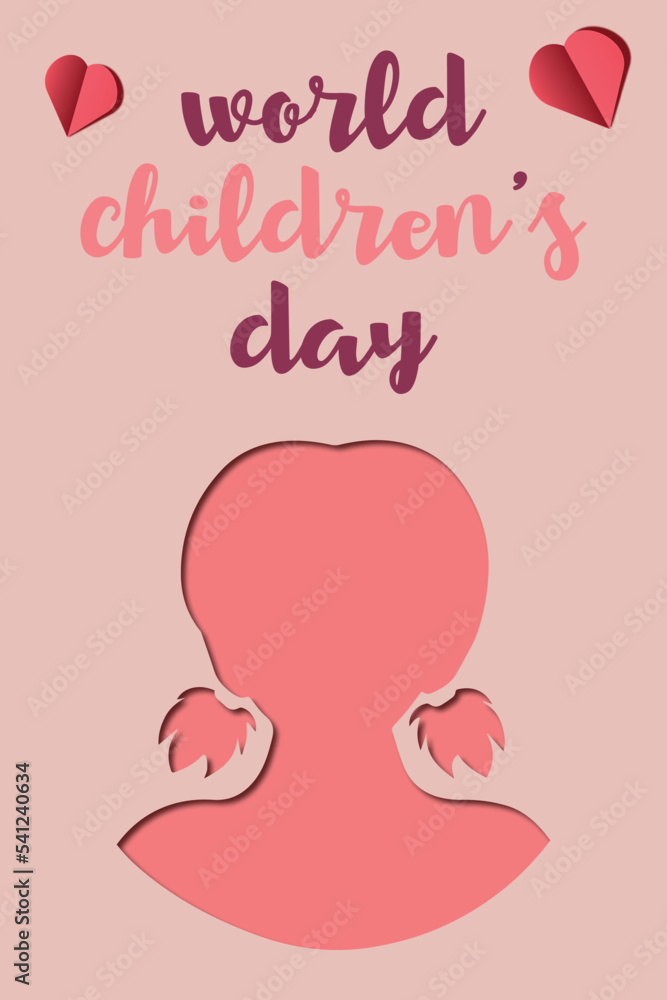 World Children's Day, silhouette of a girl and inscription postcard in paper cut style