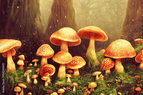 mushrooms,Fantasy old castle in the forest