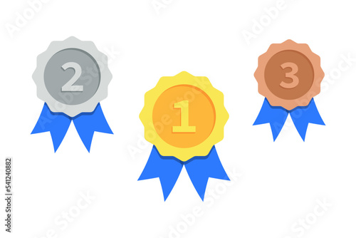 Set of gold medal, silver and bronze. Medals icons in flat style isolated on white background. Vector illustration
