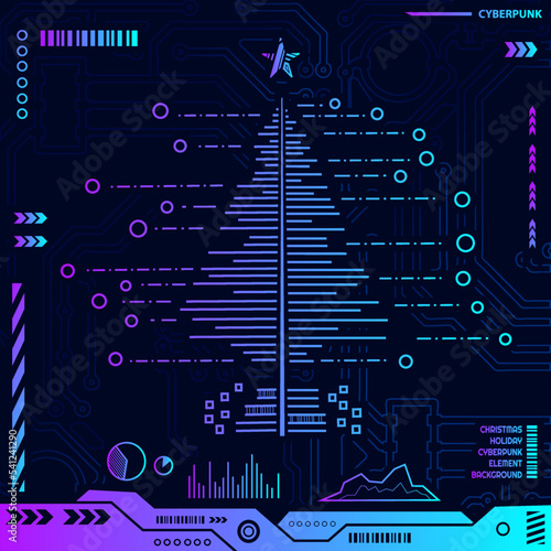 Christmas cyber element shape in cyberpunk background.