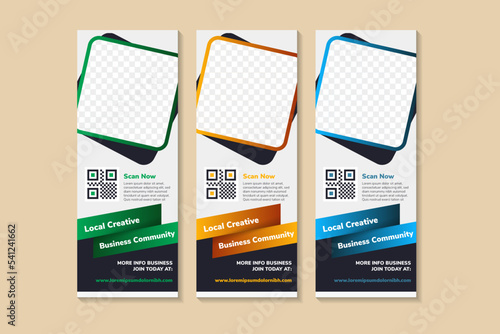 roll up local creative business community banner design vertical template vector, cover presentation abstract geometric background, modern publication display and flag-banner, layout in rectangle
